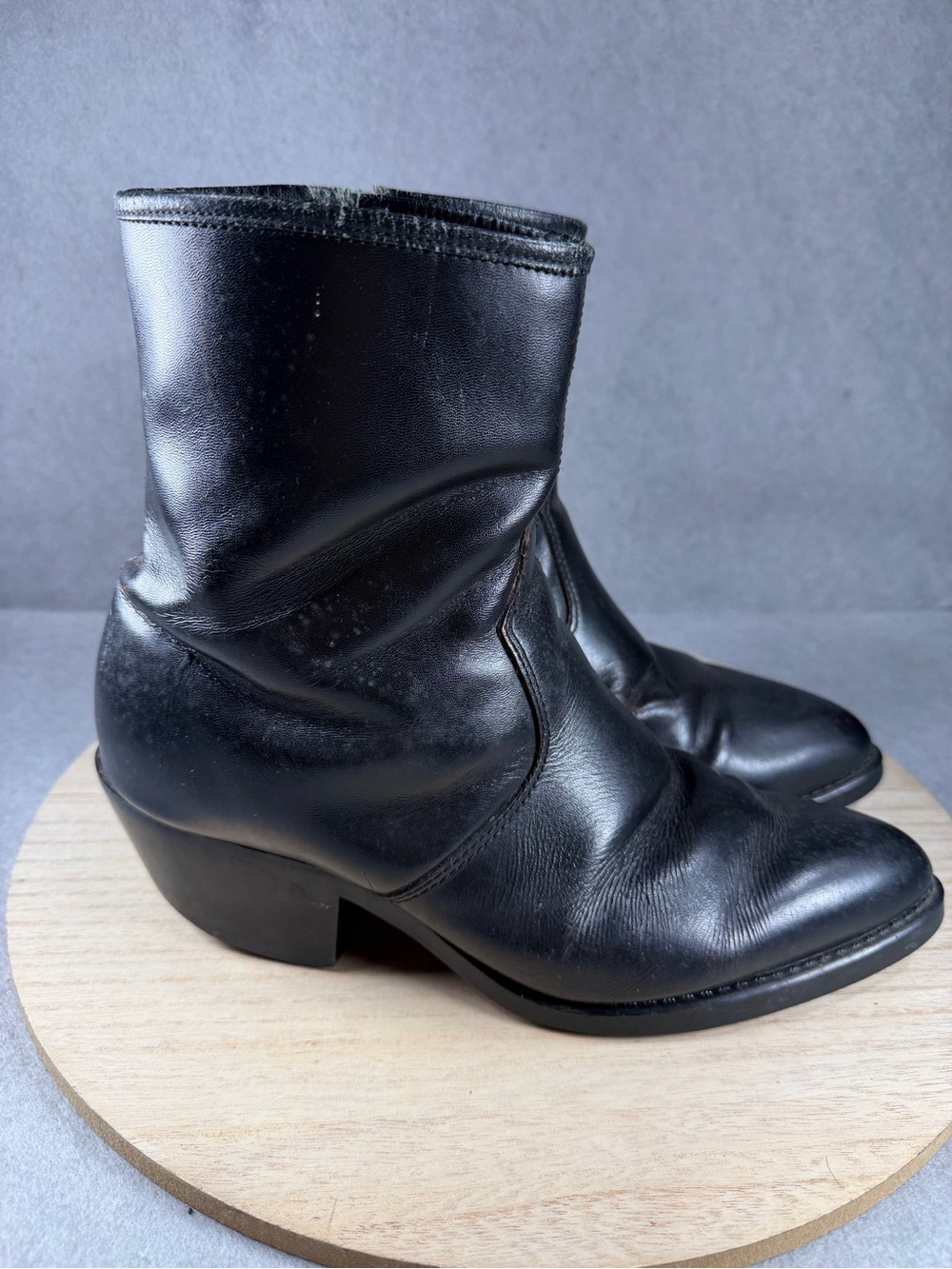 Laredo Black Leather Western Ankle Cowboy Boots Size 9.5 Wide